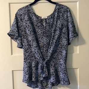 Blue and black tie blouse